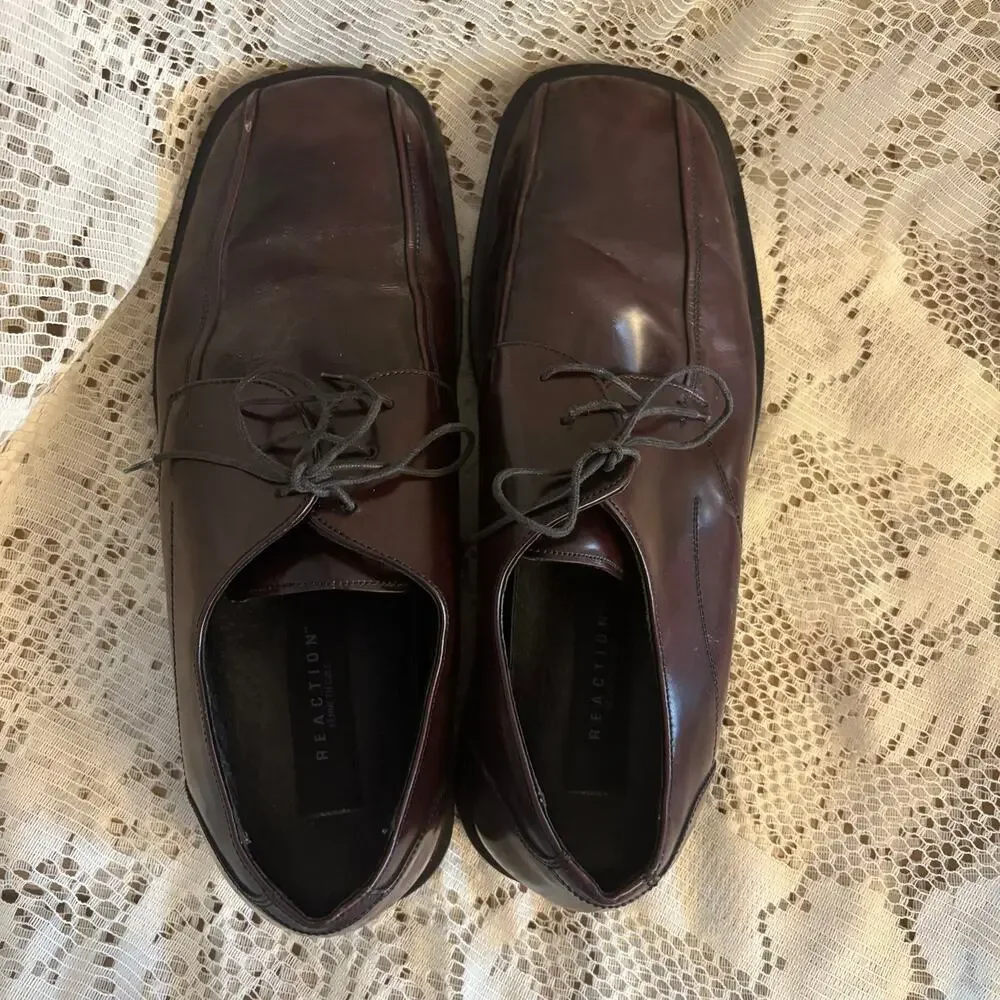 Kenneth Cole Reaction Men's US 12 Dark Brown Leather Square Toe Oxfords Shoes